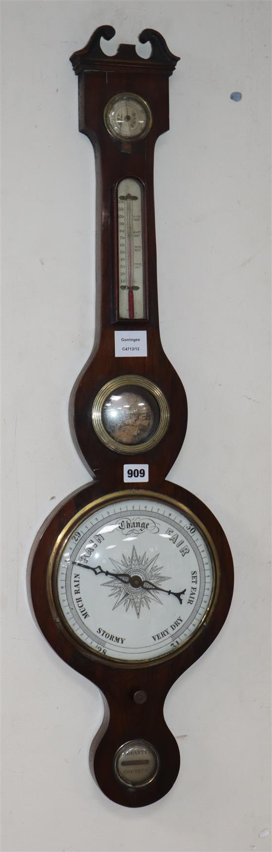 A Victorian rosewood cased barometer and thermometer H.98cm